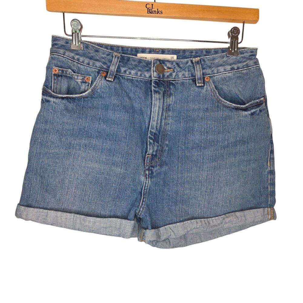 ASOS High Waisted Denim Shorts Cuffed Medium Wash 100% Cotton US 10 EUC